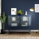 ZUN Double Door Tempered Glass Sideboard Console Table with 2 Fluted Glass Doors Adjustable Shelf and W1673127675