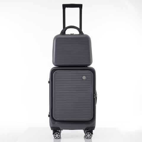 ZUN Carry-on Luggage 20 Inch Front Open Luggage Lightweight Suitcase with Front Pocket and USB Port, 1 PP314954AAH