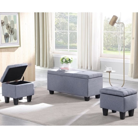 ZUN Large Storage Ottoman Bench Set, 3 in 1 Combination Ottoman, Tufted Ottoman Linen Bench for Living 66424467