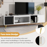 ZUN ON-TREND Stylish TV Stand with Golden Metal Handles&Legs, Two-tone Media Console for TVs Up to 80", WF307976AAK