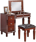 ZUN Traditional Formal Cherry Color Vanity Set w Stool Storage Drawers 1pc Bedroom Furniture Set Tufted B011111846