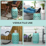 ZUN 12" Patio Round Side Table, Outdoor Footstool, Garden Mosaic Accent Side Table, Plant Stand, Blue W2225142494