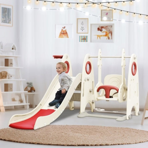 ZUN 4 in 1 Toddler Slide and Swing Set, Kids Playground Climber Slide Playset with Basketball PP313705AAJ