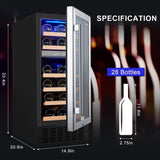 ZUN SOTOLA 15 Dual Zone Inch Wine Cooler Refrigerators 28 Bottle Fast Cooling Low Noise Wine Fridge with W85541981