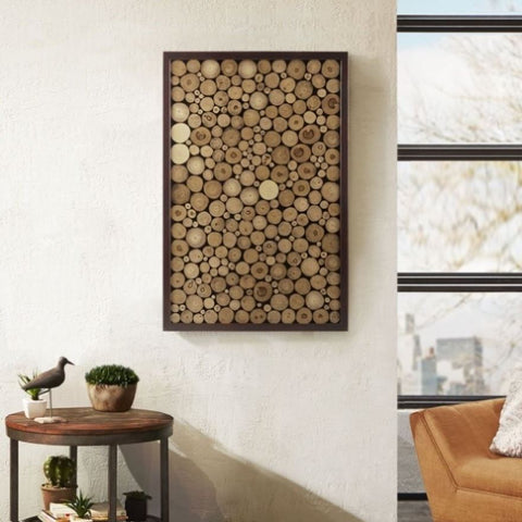 ZUN Natural Wood Slice Mosaic Wall Decor B03596695