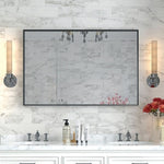 ZUN 36x24inch Black Rectangular Bathroom Mirror Square Angle Metal Frame Mounted Hanging Plates W2091127006