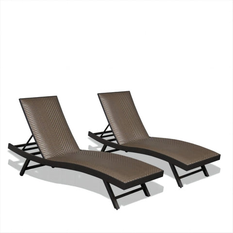 ZUN Outdoor PE Wicker Chaise Lounge - Set of 2 Patio Reclining Chair Furniture Set Beach Pool Adjustable W1859109883