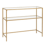 ZUN 39.4" Console Sofa Table, Modern Entryway Table, Tempered Glass Table, Metal Frame, 2 Shelves, for 24275649