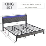 ZUN King Bed Frame Storage Headboard, Charging Station and LED Lights, Upholstered Platform Bed W1916124806