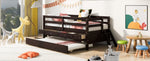 ZUN Low Loft Bed Twin Size with Full Safety Fence, Climbing ladder, Storage Drawers and Trundle Espresso WF296596AAP