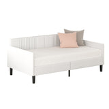 ZUN Nia Twin Size Off White Linen Upholstered Daybed, Classic Modern Design with Vertical Tufted B083121462