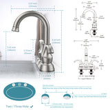 ZUN Bathroom Faucet 2-Handle Brushed Nickel with 360 Degree Rotating Spout, Crescent Moon Style 4-inch 10026044