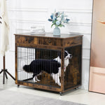 ZUN Dog Crate Furniture, Wooden Dog Crate End Table, 38.4 Inch Dog Kennel with 2 Drawers Storage, Heavy W1422109448