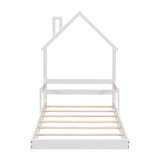 ZUN Twin House-Shaped Headboard Floor Bed with Handrails ,slats,White W504119487