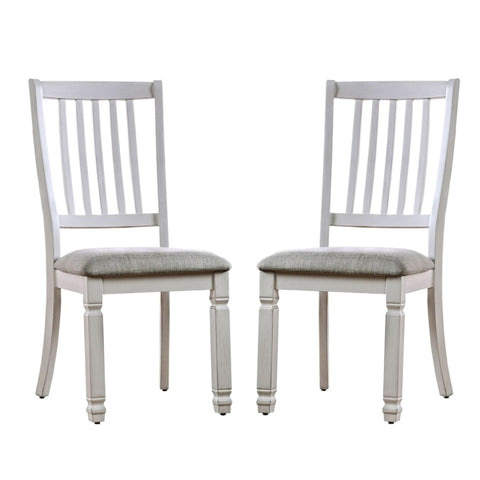 ZUN Set of 2 Padded Fabric Dining Chairs in Antique White and Light Gray B016P156285