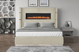 ZUN Lizelle Upholstery Wooden Queen Bed with Ambient lighting in Beige Velvet Finish B00977491