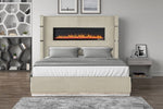 ZUN Lizelle Upholstery Wooden King Bed with Ambient lighting in Beige Velvet B00977492
