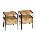 ZUN Set of 2, 15.75" Rattan End table with drawer, Modern nightstand, metal legs,side table for living W1265123645