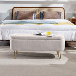 ZUN Ivory White Storage Ottoman for End of Bed Gold Legs, Modern Ivory White Faux Fur Entryway W117082032