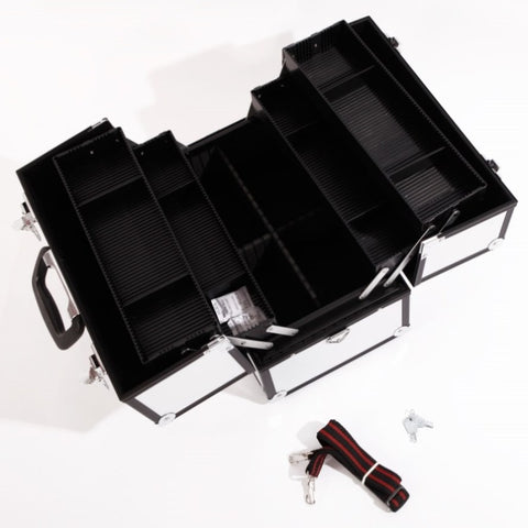 ZUN SM-2083 Aluminum Alloy Makeup Train Case Jewelry Box Organizer Silver 53090133