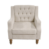 ZUN Beige Accent Chair, Living Room Chair, Footrest Chair Set with Vintage Brass Studs, Button Tufted W1170100893