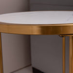 ZUN Slate/sintered stone round side/end table with golden stainless steel frame W24750333