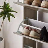 ZUN [New Design] Three-tier wooden shoe cabinet for storing 18-20 pairs of shoes-Grey W2272140313