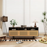 ZUN TREXM Retro Rattan TV Stand 3-door Media Console with Open Shelves for TV Stand under 75'' WF316904AAD