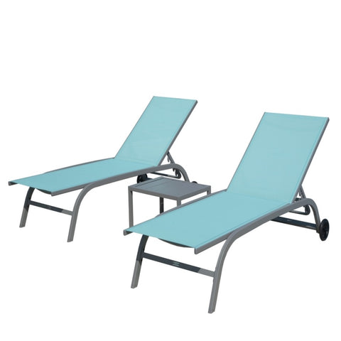 ZUN Chaise Lounge Outdoor Set of 3, Lounge Chairs for Outside with Wheels, Outdoor Lounge Chairs with 5 W1859109860