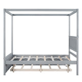 ZUN Wood Canopy Bed with Trundle Bed ,Full Size Canopy Platform bed With Support Slats .No Box Spring WF291343AAE