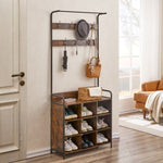 ZUN Coat Rack, Hall Tree with Shoe Rack for Entryway, 3-in-1 Entryway Coat Rack and Storage Rack, with 7 W2167131076