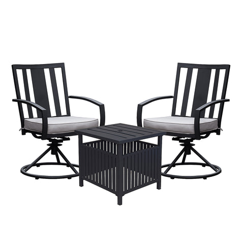 ZUN 3 Pcs Outdoor Patio Swivel Dining Chair Set with Cushion and Side Table, Gray 90155342