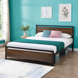 ZUN Industrial Platform Queen Bed Frame/Mattress Foundation with Rustic Headboard and Footboard, Strong D22676090