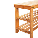ZUN 90cm Strip Pattern Tiers Bamboo Stool Shoe Rack with Boots Compartment Wood Color 60137286