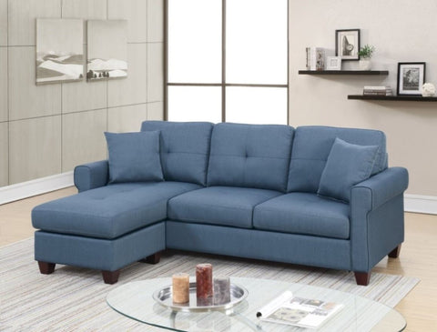 ZUN Blue Color Glossy Polyfiber Tufted Cushion Couch Sectional Sofa Chaise Living Room Furniture B01149070