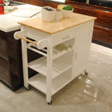 ZUN Kitchen Island Cart with drawers, cabinets, wine racks, partitions, towel racks, White-Beech W42064054