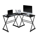 ZUN Techni Mobili L-Shaped Glass Computer Desk, Black RTA-3805L-BK