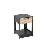 ZUN 15.75" Rattan End black table with drawer, Modern nightstand, side table for living room, W126584219