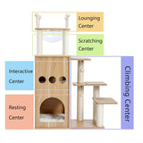 ZUN Modern Wooden Cat Tree Multi-Level Cat Tower With Fully Sisal Covering Scratching Posts, Deluxe 95515102