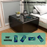 ZUN Modern Smart Side Table with Built-in Fridge, Wireless Charging, Temperature Control, Power Socket, W1172126001