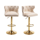 ZUN Bar Stools With Back and Footrest Counter Height Dining Chairs-Velvet Beige-2PCS/SET W67663285