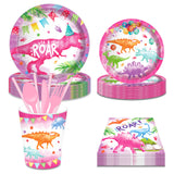 ZUN Pink Dinosaur Girl Paper Plates Supplie Plates and Napkins Birthday Disposable Tableware Set 87534567