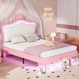 ZUN Full Size Upholstered Bed Frame with LED Lights,Modern Upholstered Princess Bed With Crown WF307962AAH
