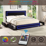 ZUN Upholstered Eastern King Size Platform Bed with LED Lights, Storage Bed with 4 Drawers, Black color W1998121300