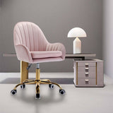 ZUN Velvet Home Office Chair with Wheels, Cute Chair with Side Arms and Gold Metal Base for Living Room, W1733110162