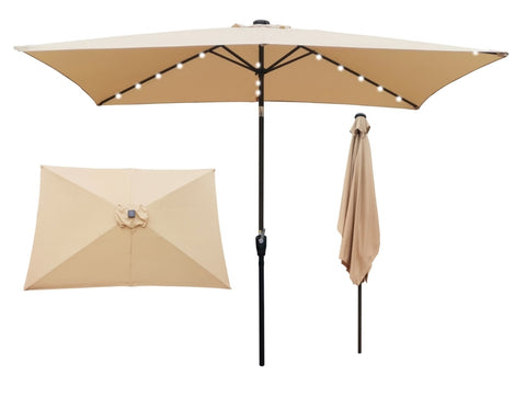 ZUN 10 x 6.5t Rectangular Patio Solar LED Lighted Outdoor Market Umbrellas with Crank and Push Button W65627942