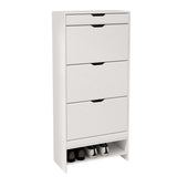 ZUN MDF Wood 3 Tier Tipping Bucket Shoe Storage Cabinet - White Finish W760125880