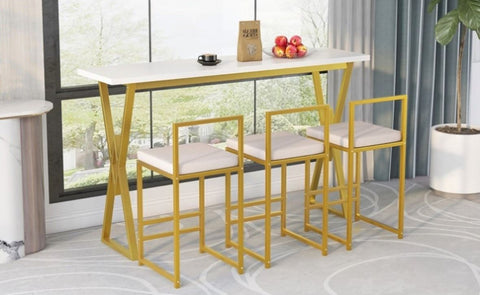 ZUN TOPMAX Modern 4-Piece Counter Height Extra Long Console Bar Dining Table Set with 3 Padded Stools WF294684AAG
