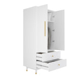 ZUN Density board pasted with triamine, white, golden copper feet, 2 doors, 2 drawers, with clothes 93789074