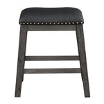 ZUN Gray Finish Set of 2 Counter Height Barstool Black Faux Leather Seat Nailhead Trim Casual Dining B01146330